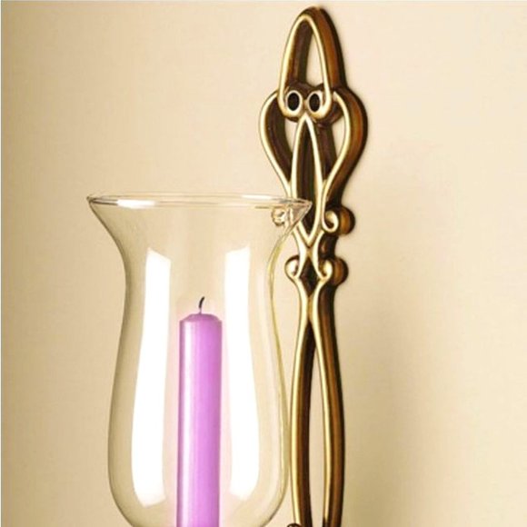 Gold Bronze Metal Wall Sconce Hurricane Candle Holder  Bronze Hurricane Sconce